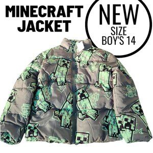 NEW Minecraft Boys Creeper Zip Puffer Jacket Lightweight Size 14 Zippered Size: